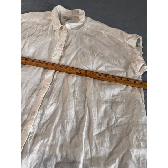 Lucky Brand White Button-Down Linen Shirt Womens 2X Relaxed Fit Short Sleeve Col - Picture 7 of 7